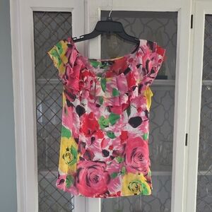 AGB Pink Multi Floral Ruffle-Neck Sleeveless Blouse